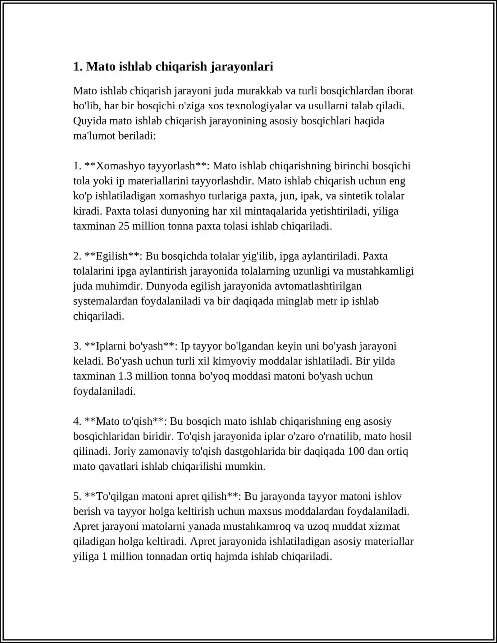 TO'QIMACHILIK VA YENGIL SANOAT MAHSULOTLARINI ISHLAB CHIQARISH 3