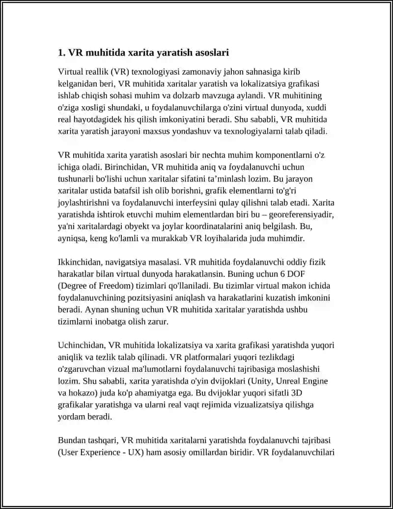 VIRTUAL REALLIK (VR)DA XARITA VA LOKALIZATSIYA GRAFIKASINI YARATISH 3