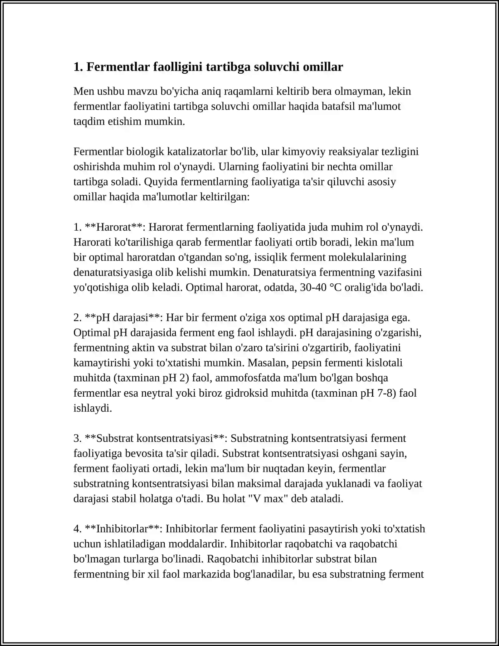 FERMENTLAR FAOLLIGINI OSHQOZON KISLOTALIGINI GIPO- VA GIPERATSID HOLATLARDA OʻRGARISHI VA TIKLASH CHORALARI 3
