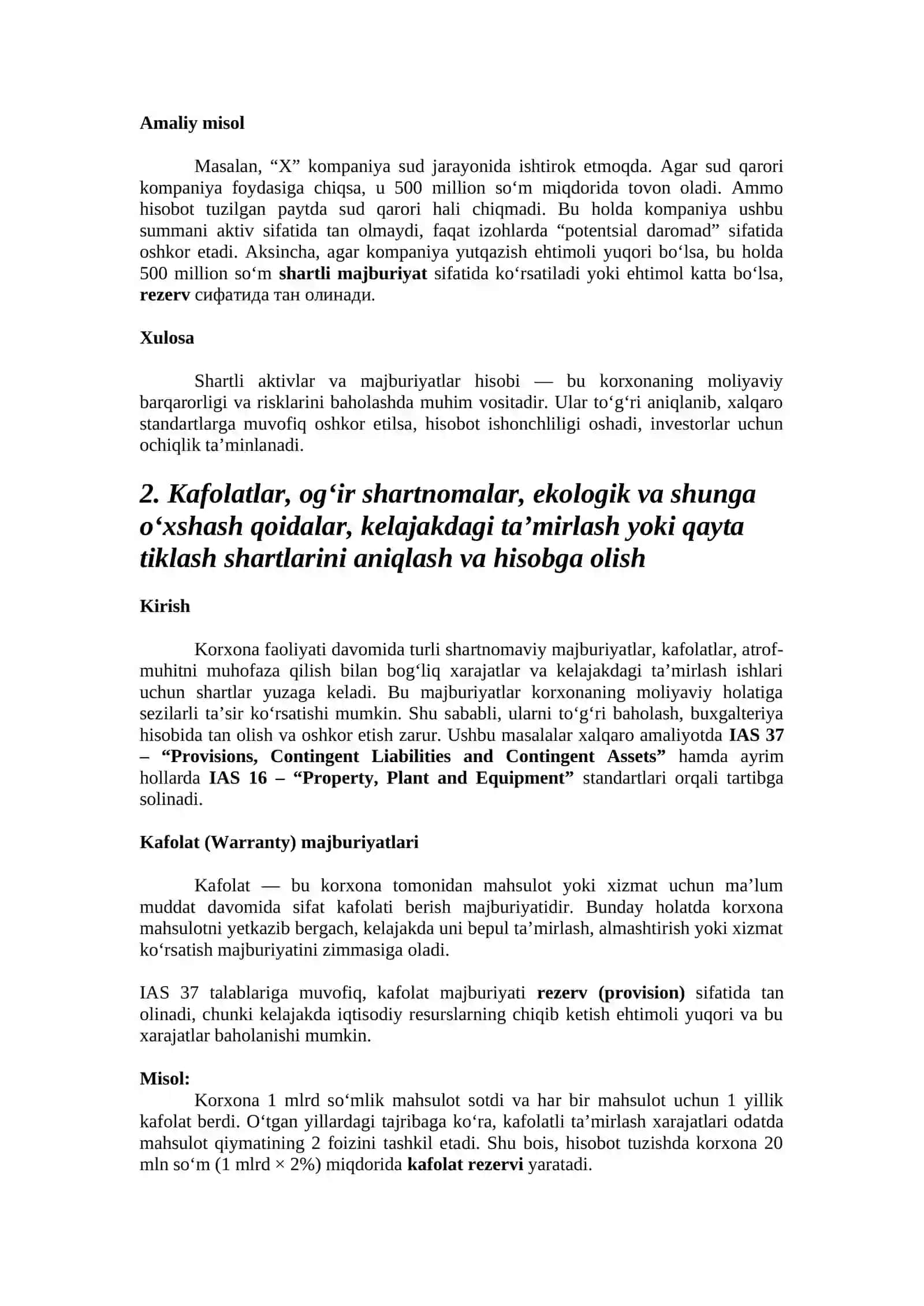Hisobot davridan keyingi qoidalar va hodisalar-II 3
