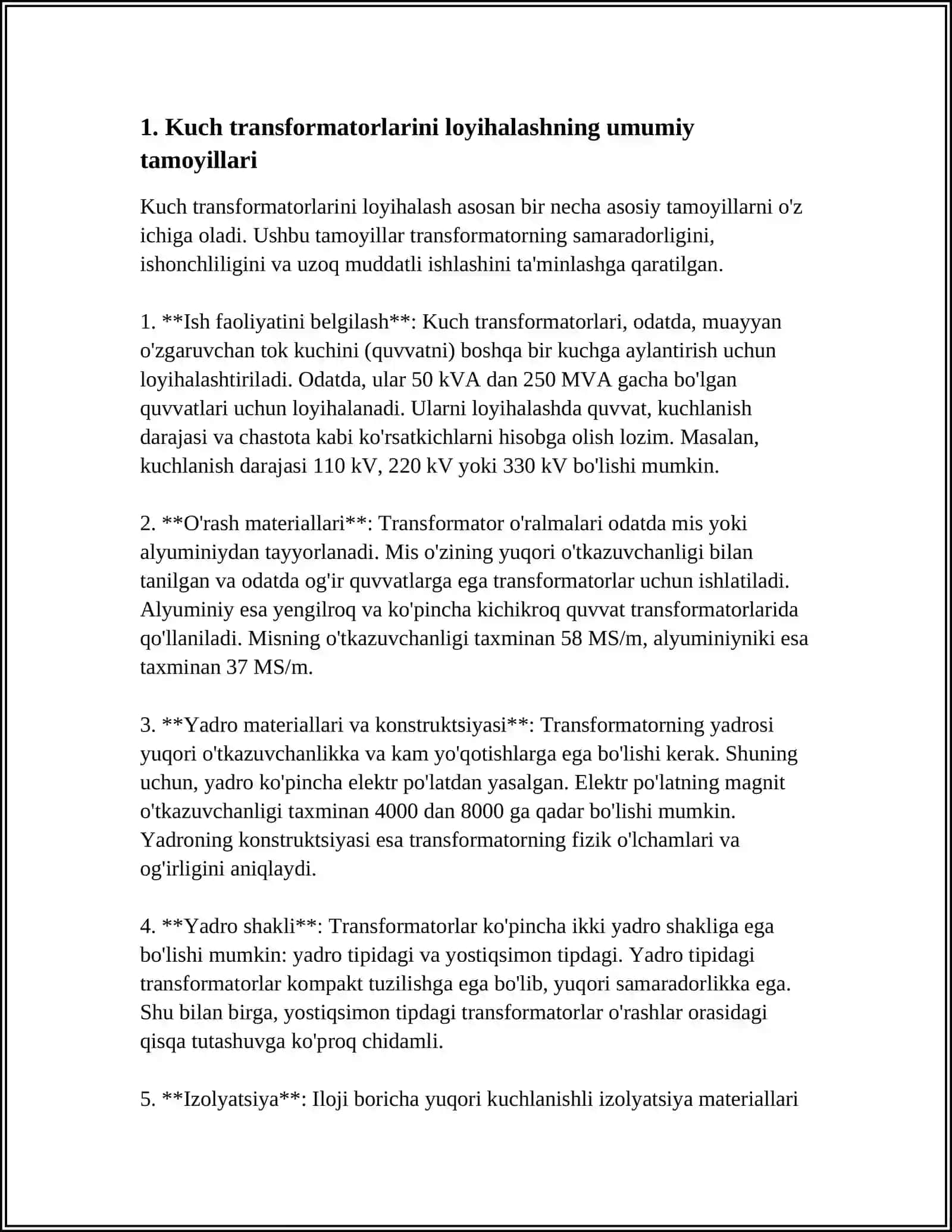 Kuch TRANSFORMATORLARINI LOYIHALASH 3