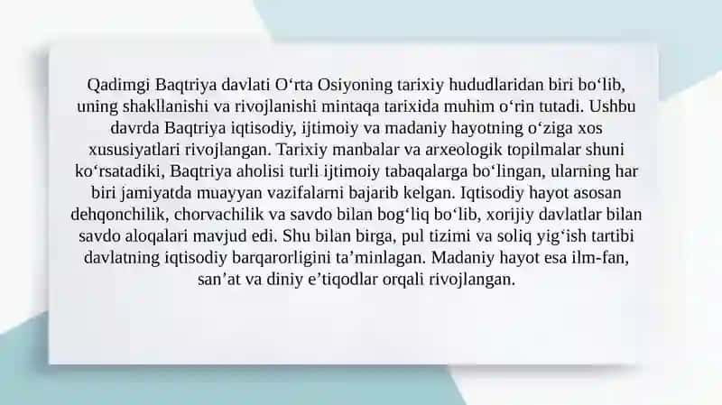 Qadimgi Baqtriya davlatida ijtimoiy, iqtisodiy va madaniy hayot 3