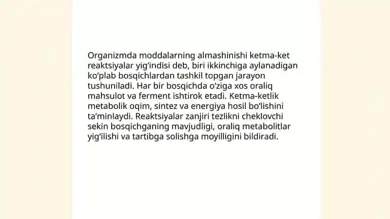 Organizmda moddalarning almashinishi ketma-ket reaktsiyalar yig' indisi 3