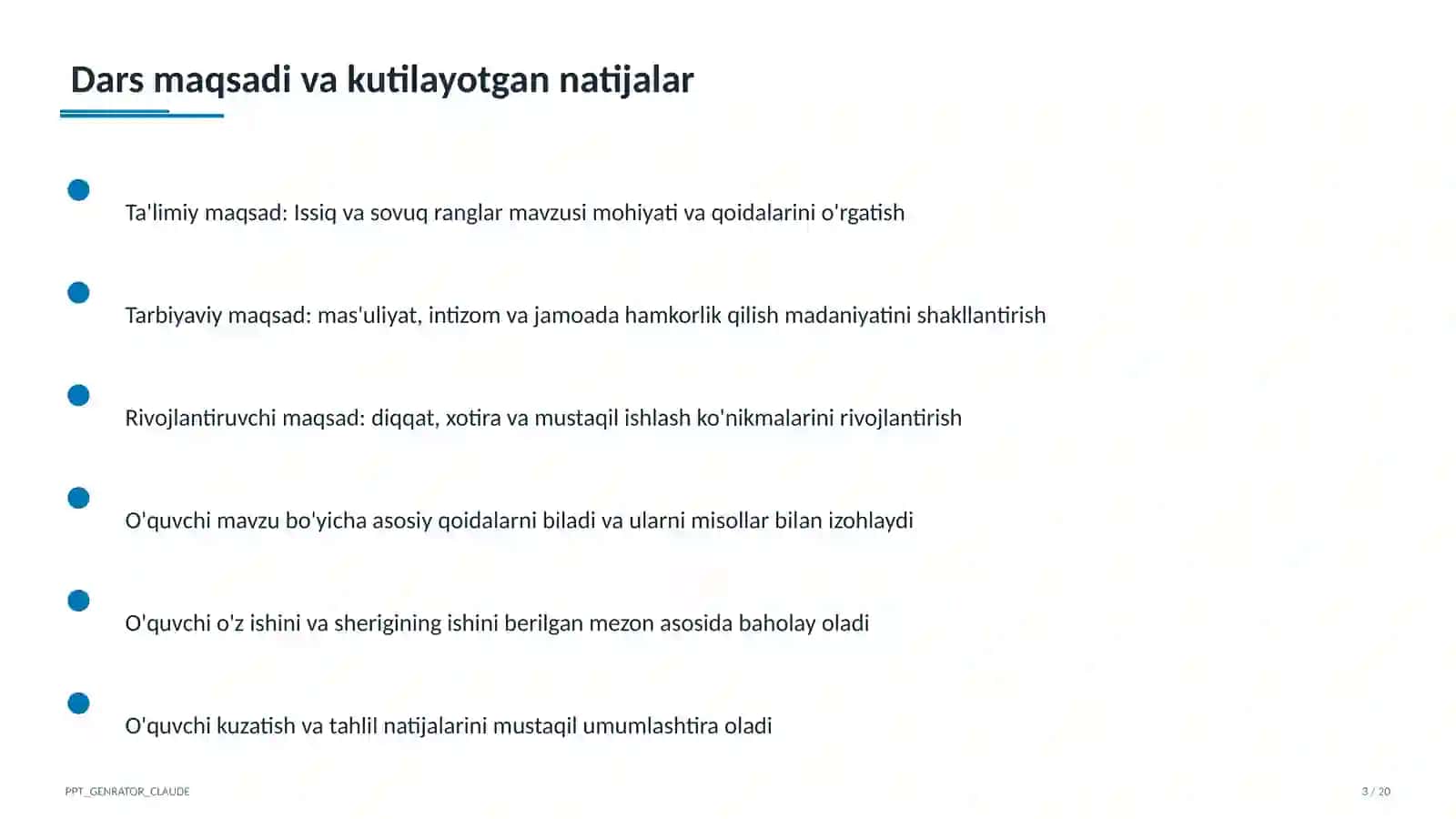 Tasviriy san'at va musiqa (1–7) — ochiq dars uchun 3