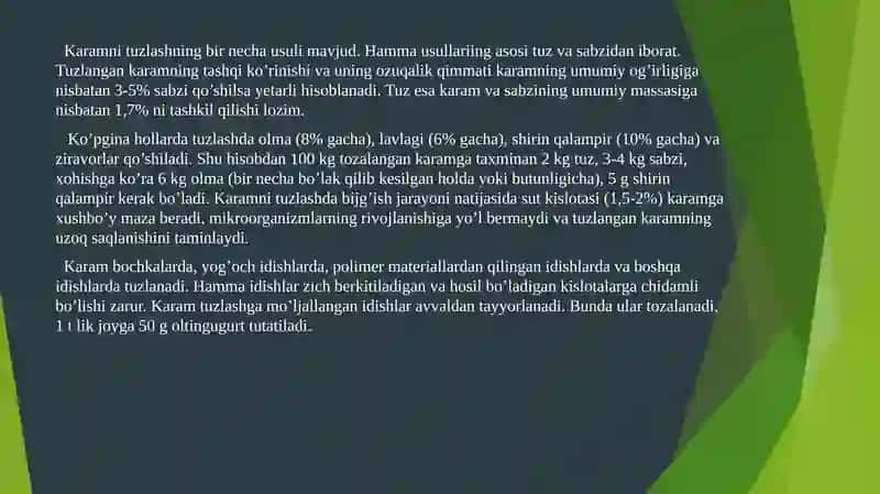 MARUZA: MEVAVA SABZAVOTLARNI KONSERVALASH TEXNOLOGIYASI 3
