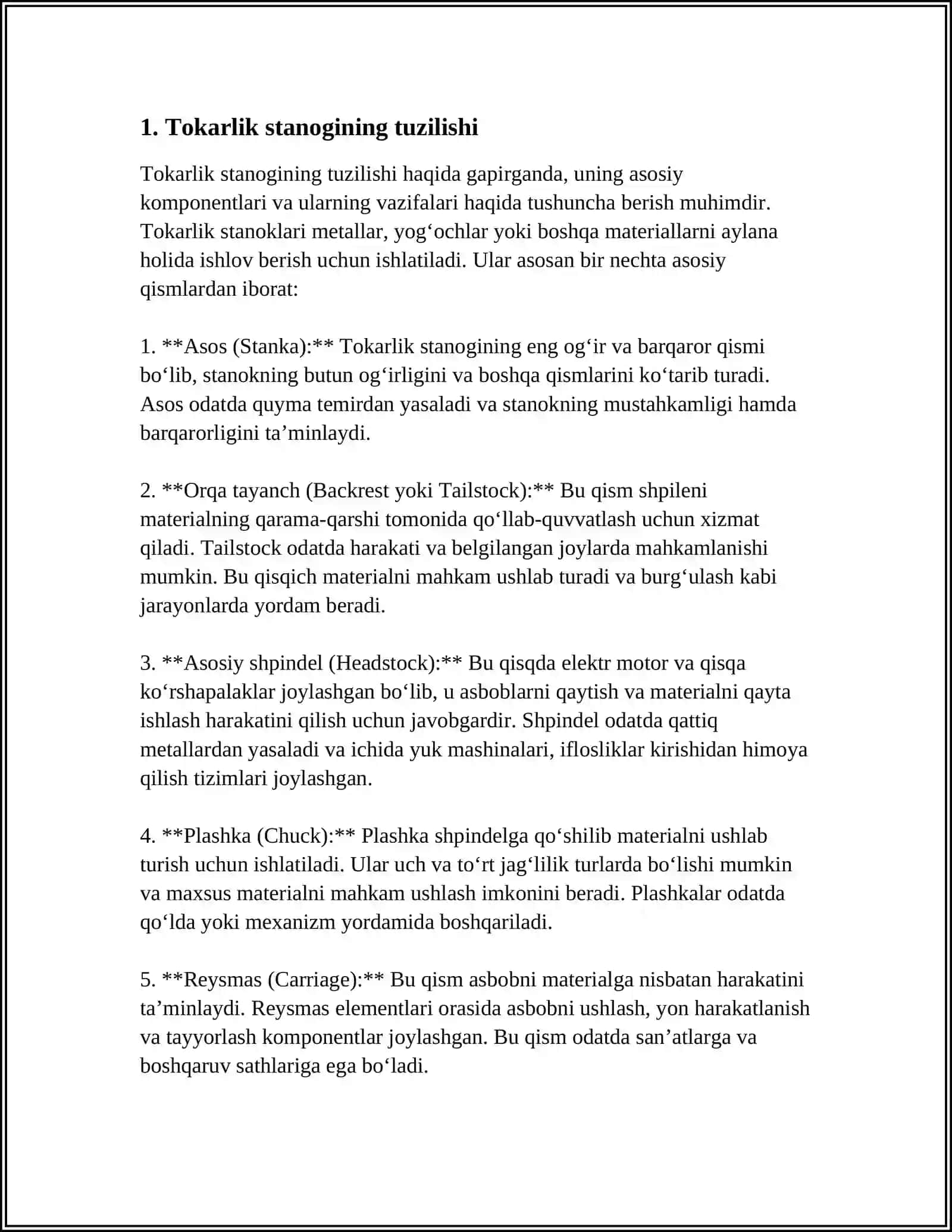 TOKARLIK STANOGINING OLDINGI BAPKA KORPUSINING TEXNOLOGIK ISHLAB CHIQARISH JARAYONI 3