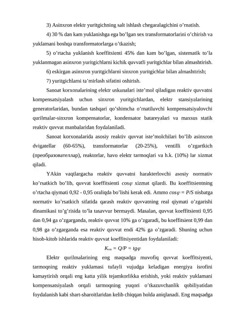 REAKTIV QUVVATNI KOMPENSATSIYALASH SANOAT KORXONALARI ELEKTR TA’MINOTI TIZIMIDA REAKTIV QUVVATNI AVTOMATIK ROSTLASH SXEMALARINI O’RGANISH 3