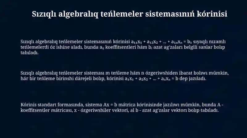Sızıqlı algebralıq teńlemeler sisteması 3