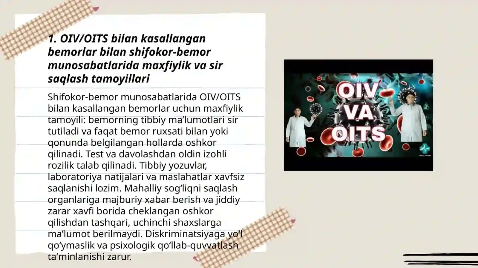 Shifokor va bemor õrtasidagi munosabatlarning deontologik jihatlari OIV bilan kasallangan va OITS bilan kasallangan bemor 3