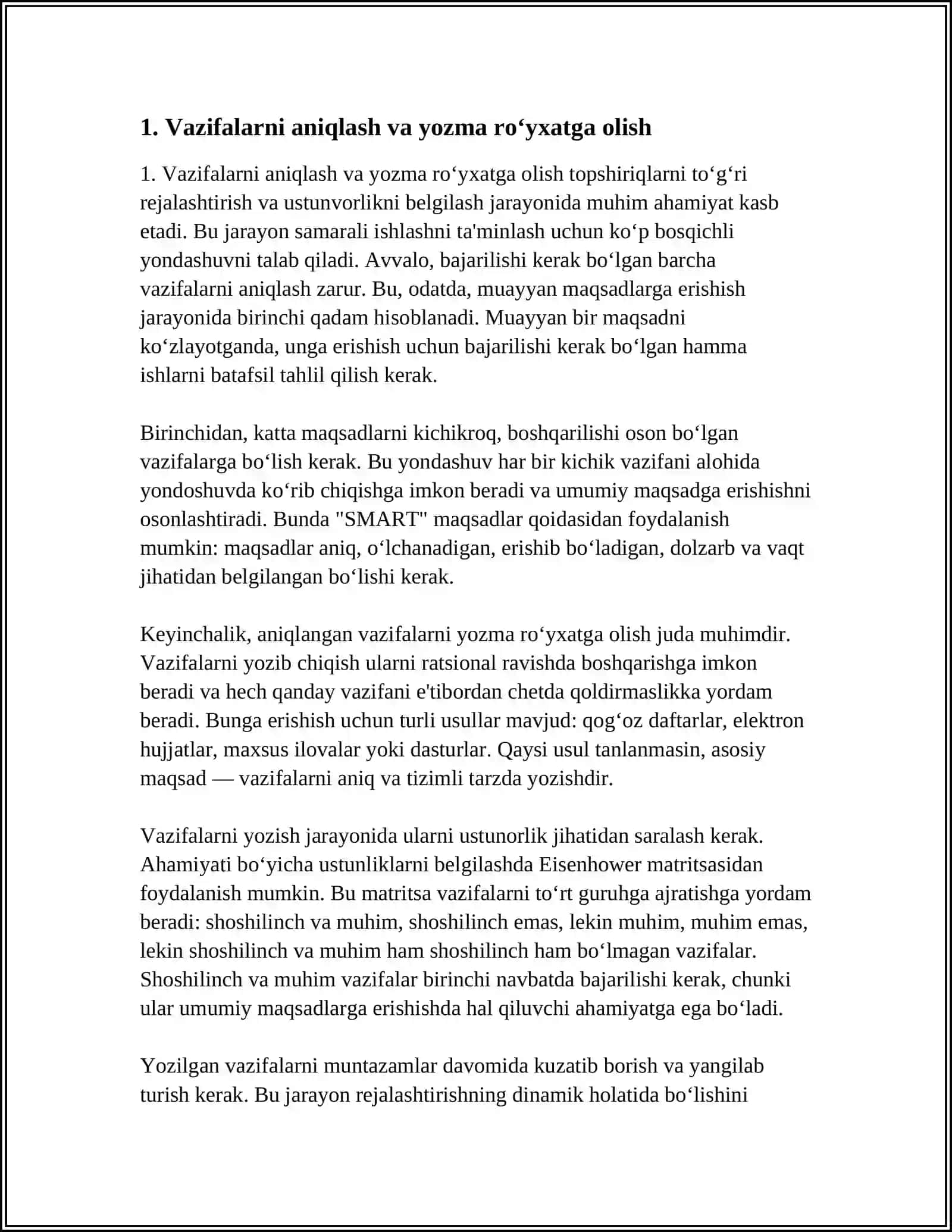 TOPSHIRIQLARNI TOGʻRI REJALASHTIRISH VA USTUNVORLIKNI BERGILASH 3