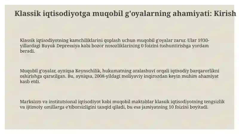 Klassik iqtisodiymaktabga muqobil g'oyalarning ahamiyati 3