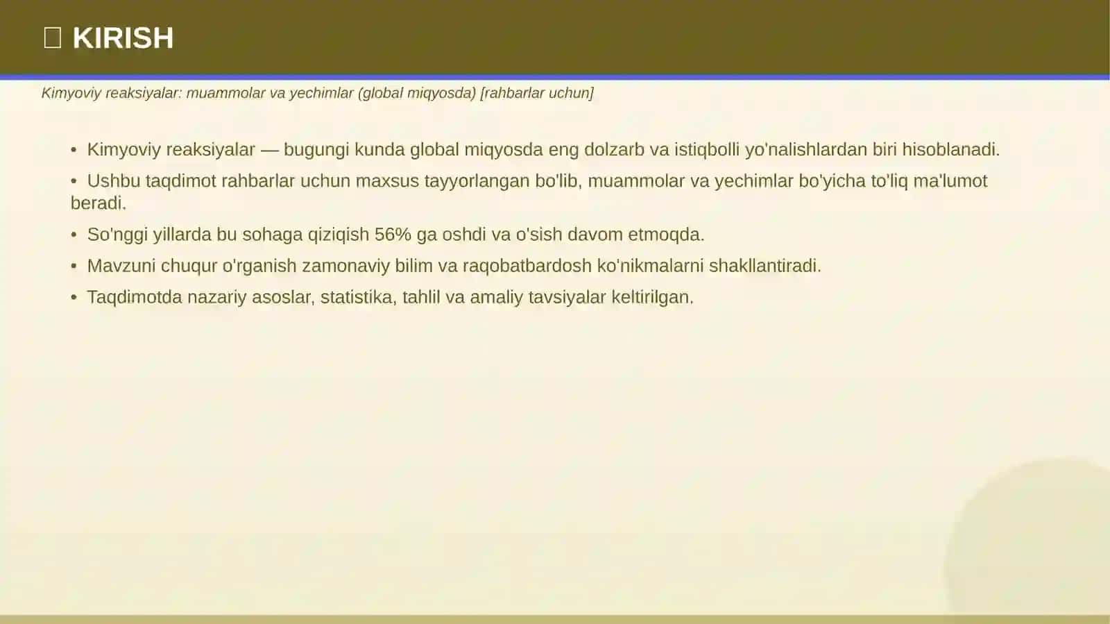 KIMYOVIY REAKSIYALAR Muammolar va yechimlar — global miqyosda 3