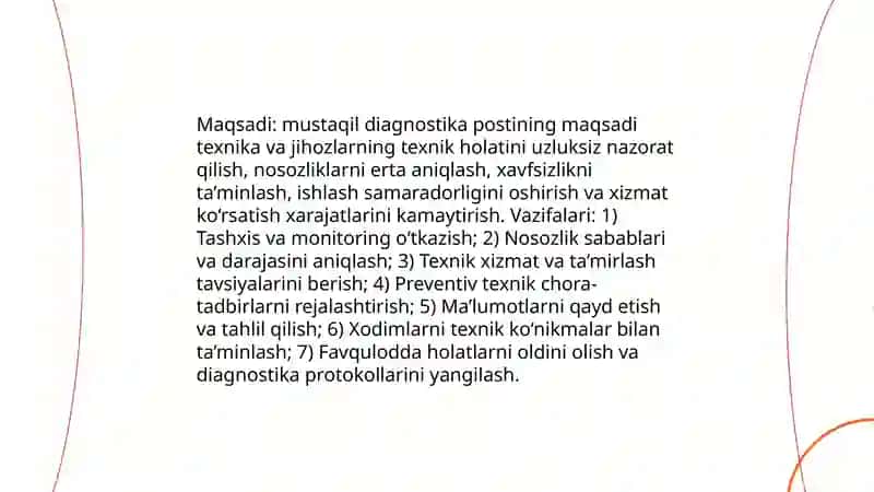 Mustaqil diagnostika postlarini rejalashtirish 3