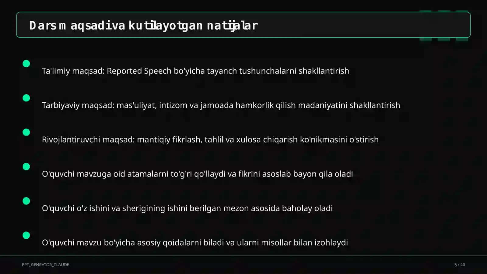 Reported Speech (9-sinf) 3