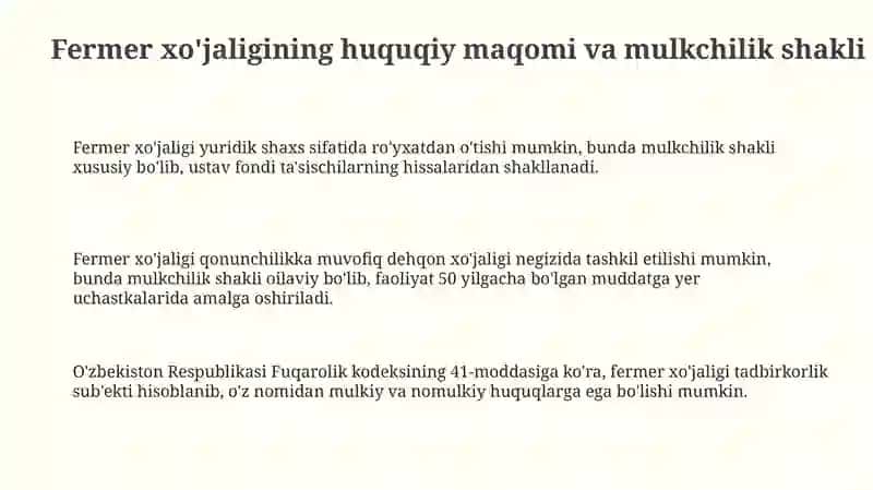 Dehqon xoʻjaligini huquqiy holati 3