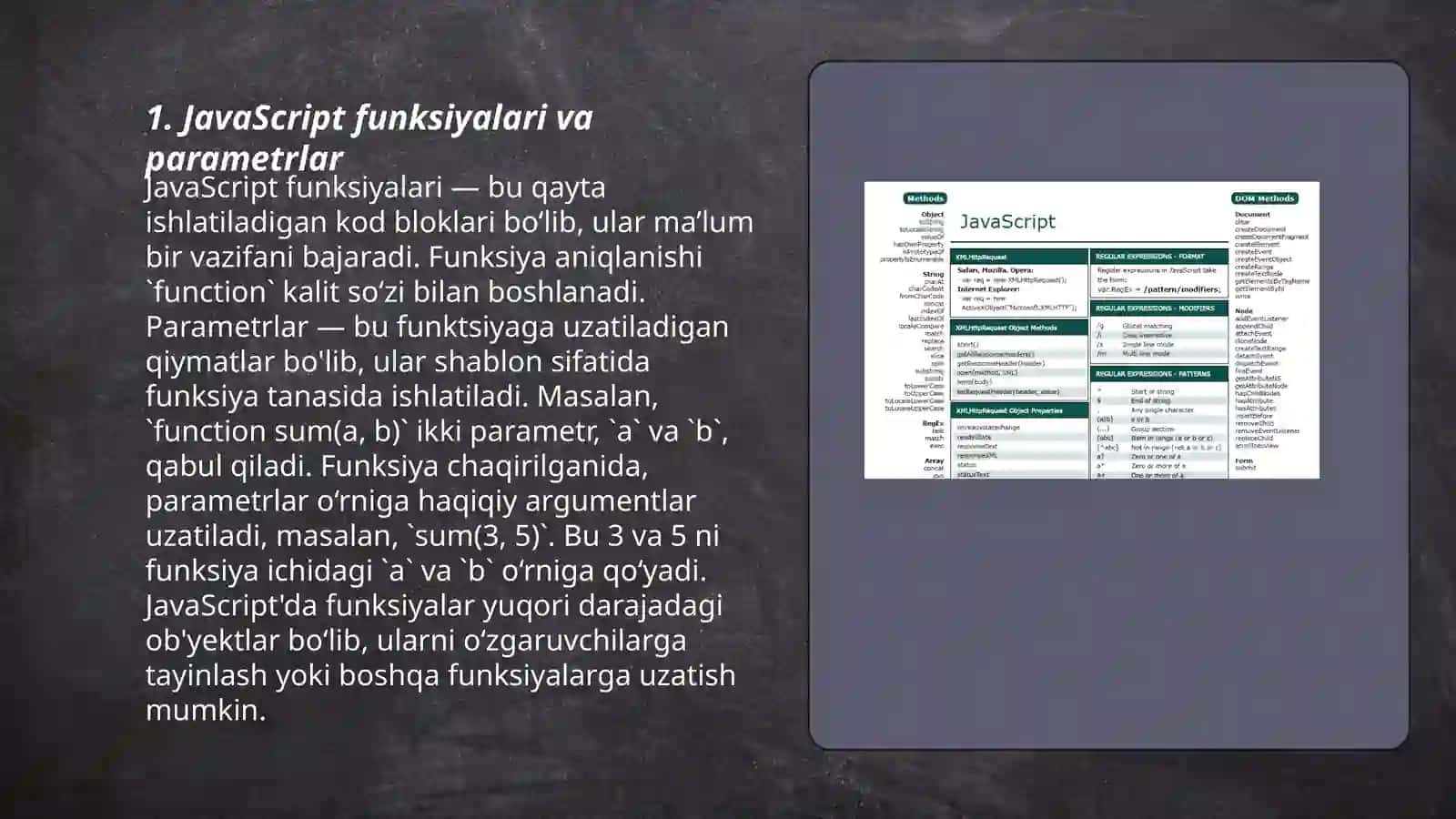 JavaScript funksiyalar va obyektlari 3