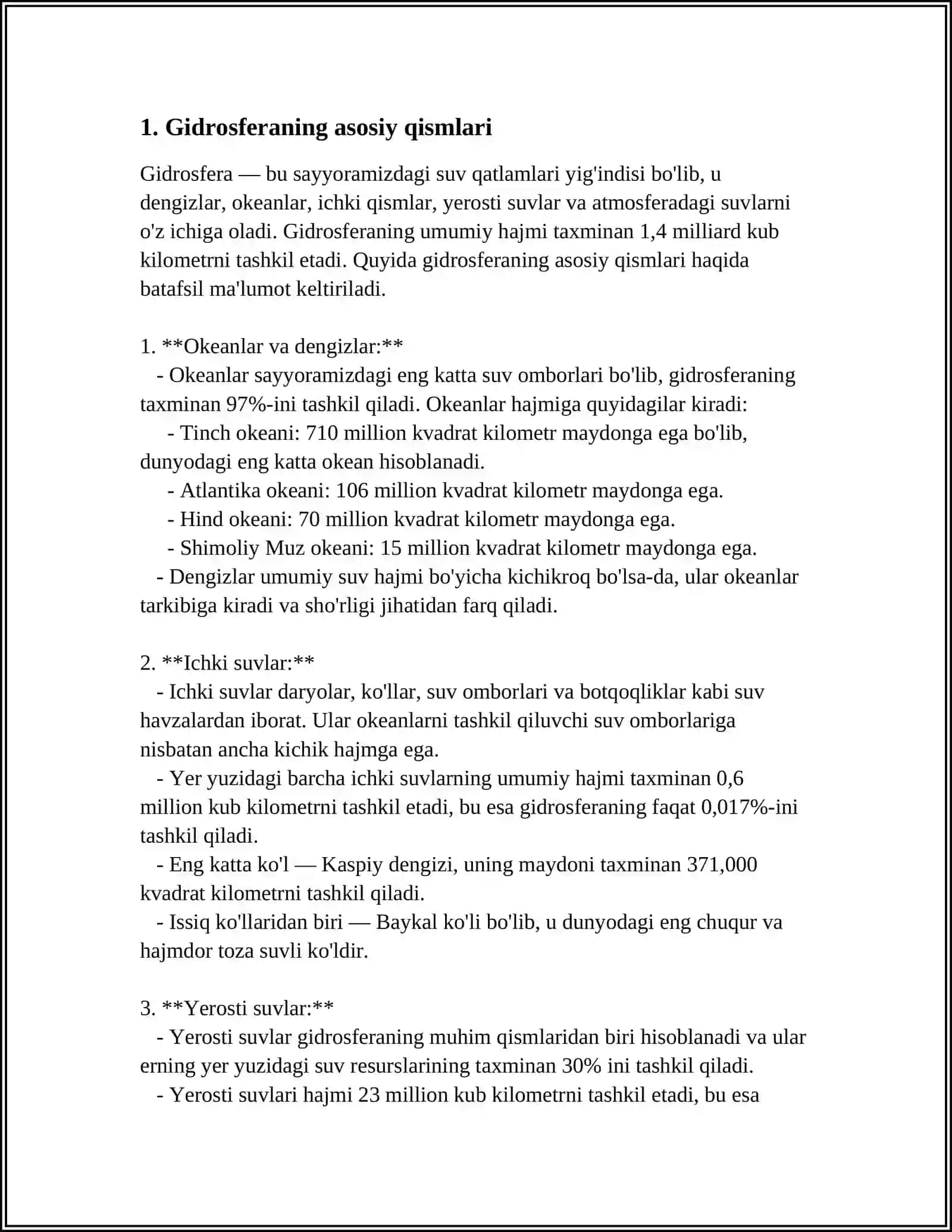 GIDROSFERANING TARKIBIY QISMLARI TABIATDA SUVNING AHAMIYATI 3