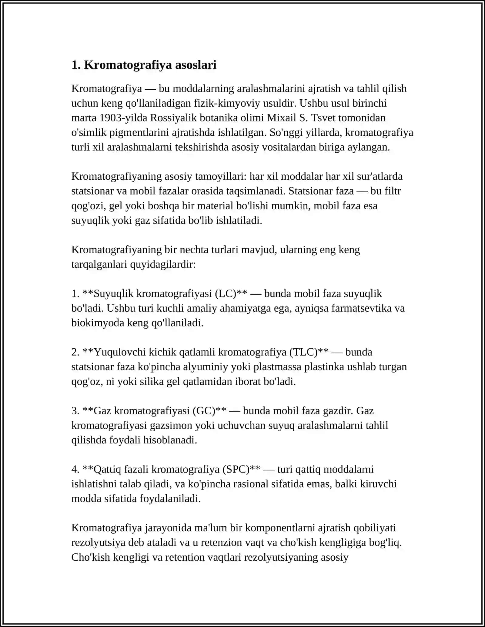 XROMATAGRАFIYANING TIBBIY IZLANISHLARDAGI IMKONIYATLARI 3