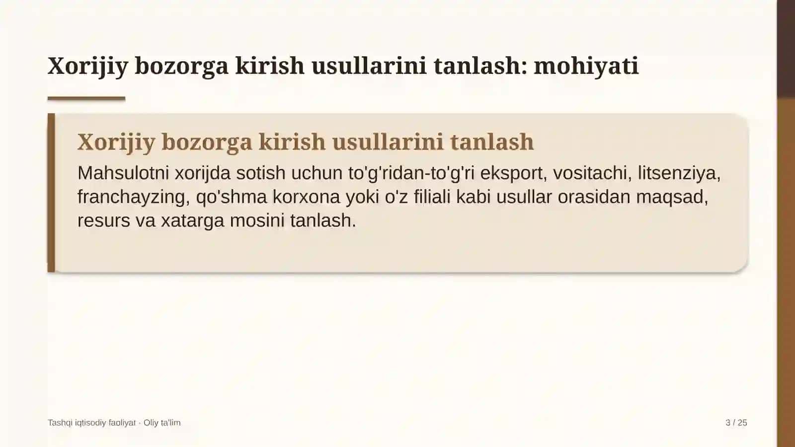 qishloq turizmida xorijiy bozorga kirish usullarini tanlash 3535 3
