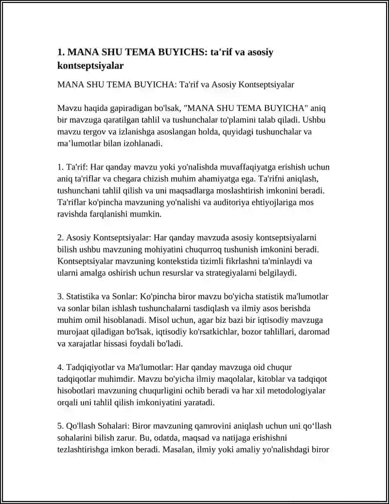 MANA SHU TEMA BUYICHA: Ta'rif va Asosiy Kontseptsiyalar 3