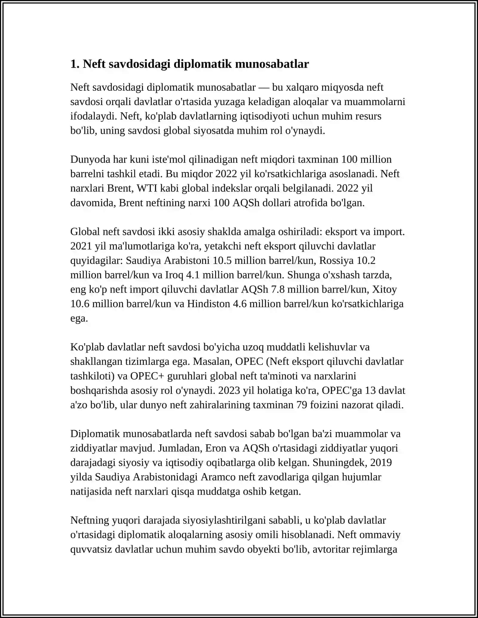 Neft savdosidagi diplomatik munosabatlar 3