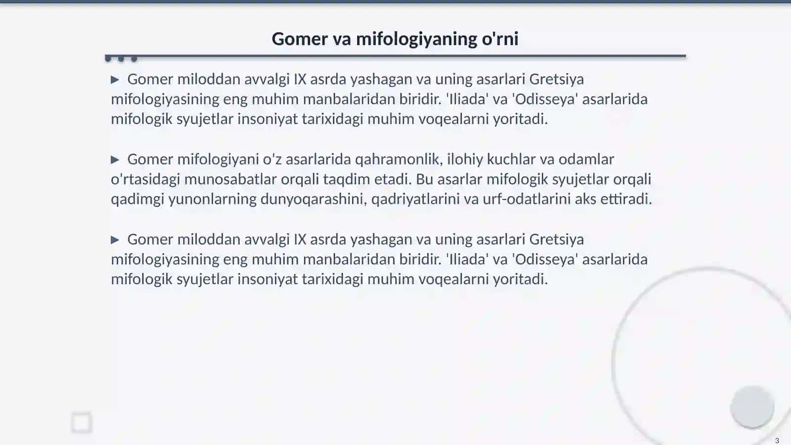 Gomerning "Iliada" va "Odisseya" asarlarida mifologik syujetlarning o'rni 3