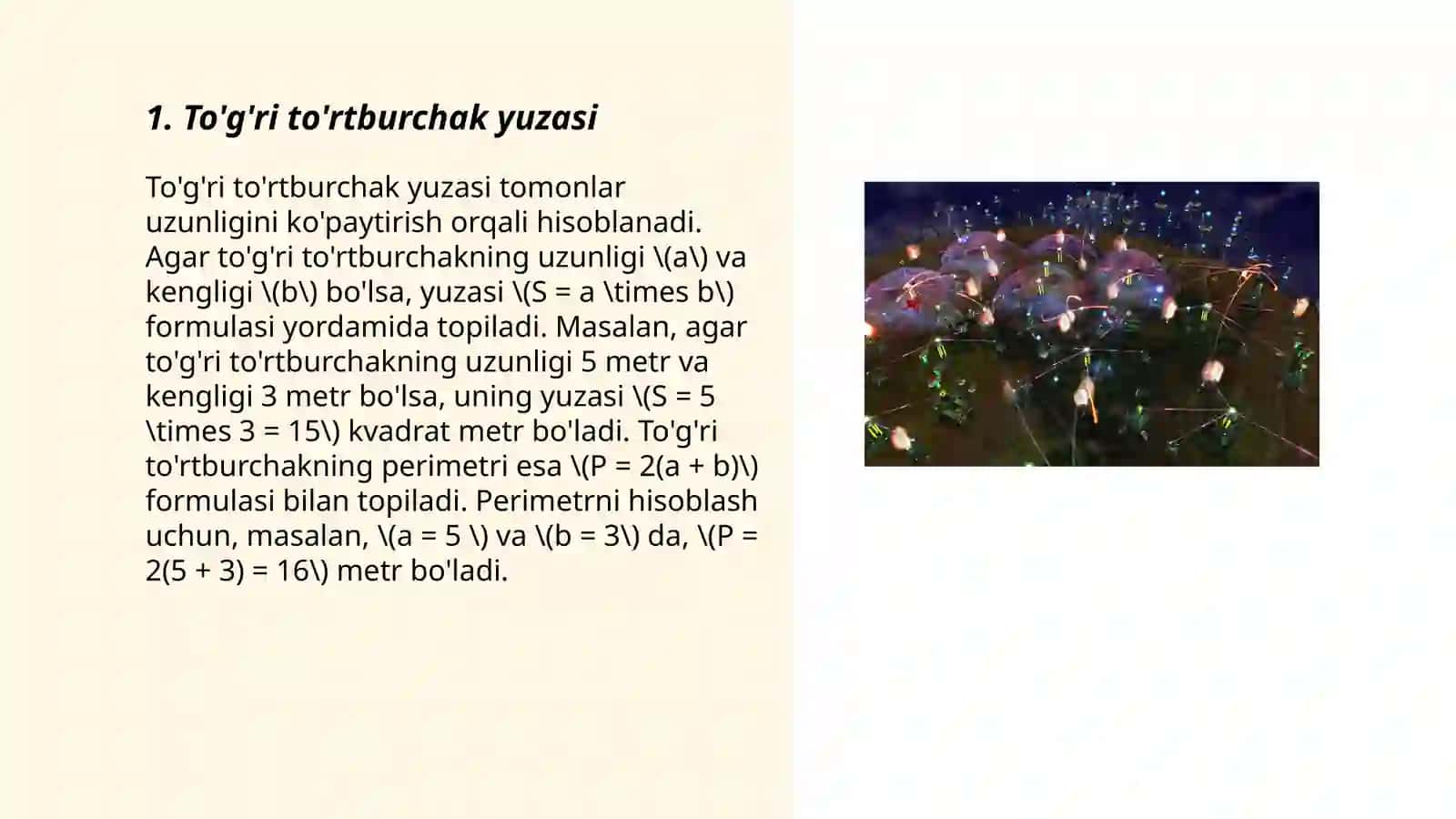To'g'ri to'rtburchak yuzasi va perimetri 3