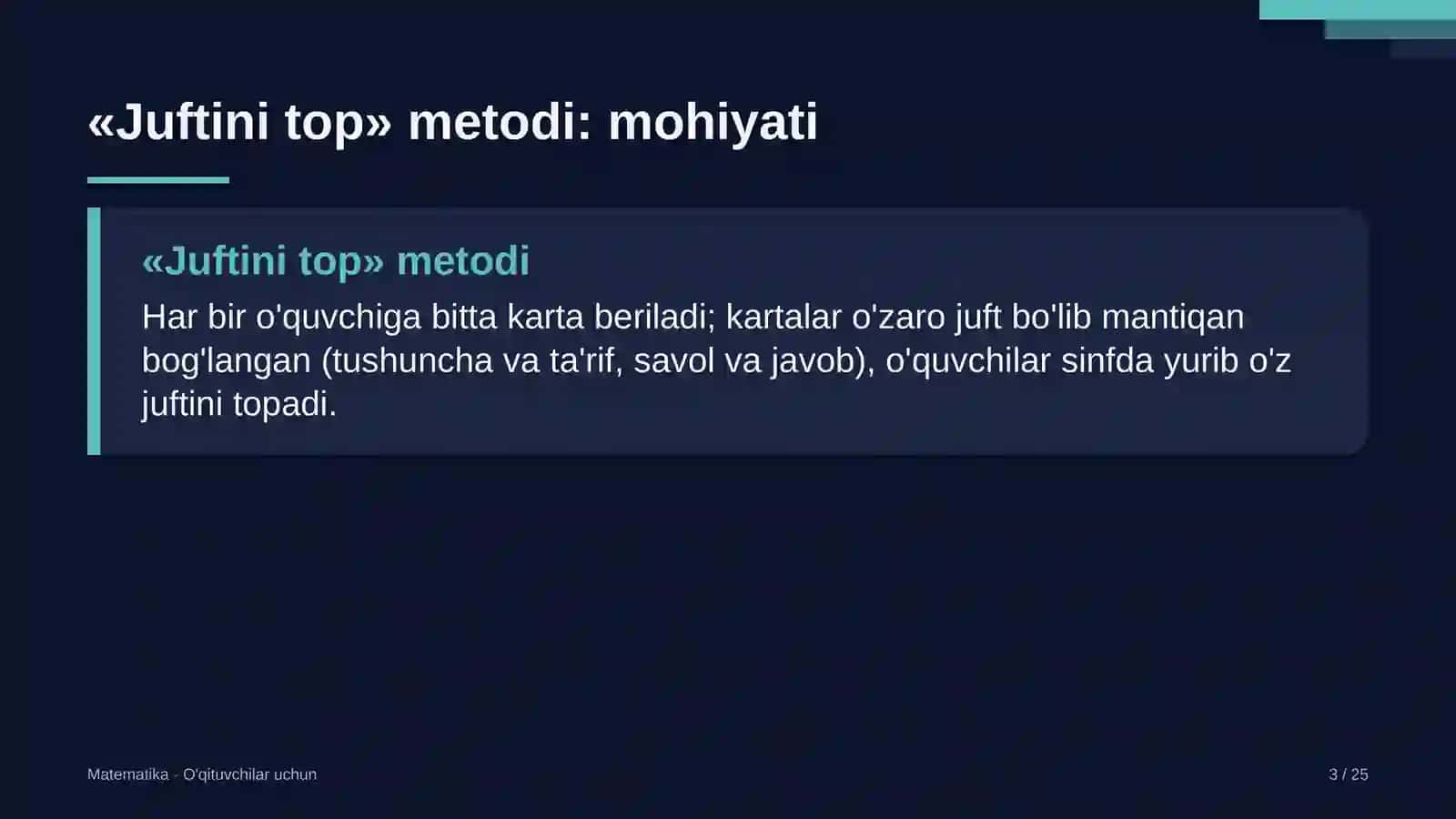 matematika darslarida juftini top metodidan foydalanish 2650 3