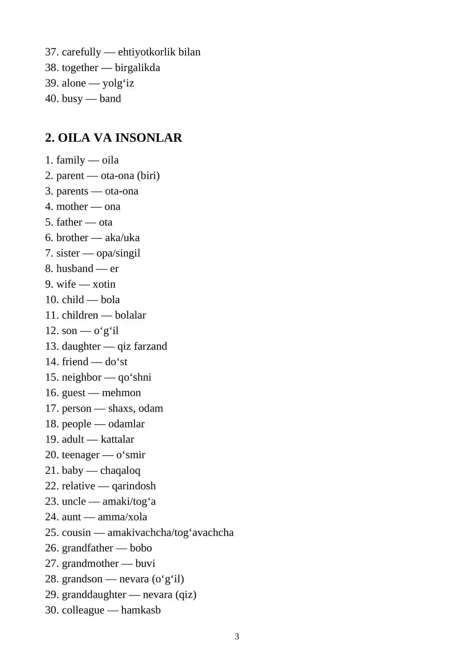 INGLIZCHA–O‘ZBEKCHA SO‘ZLAR TO‘PLAMI 3