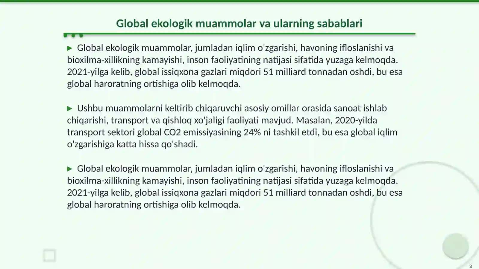 Global, mintaqaviy hamda mahalliy miqyosdagi ekologik muammolar 3