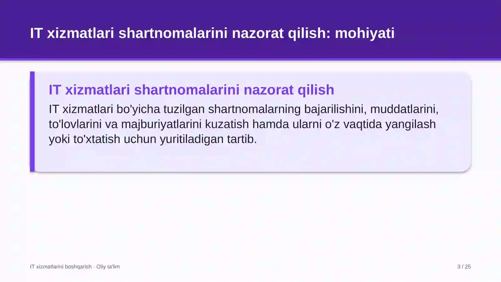 dublyaj studiyalarida axborot texnologiyalari xizmatlari bo'yicha shartnomalarni nazorat qilish 8540 3