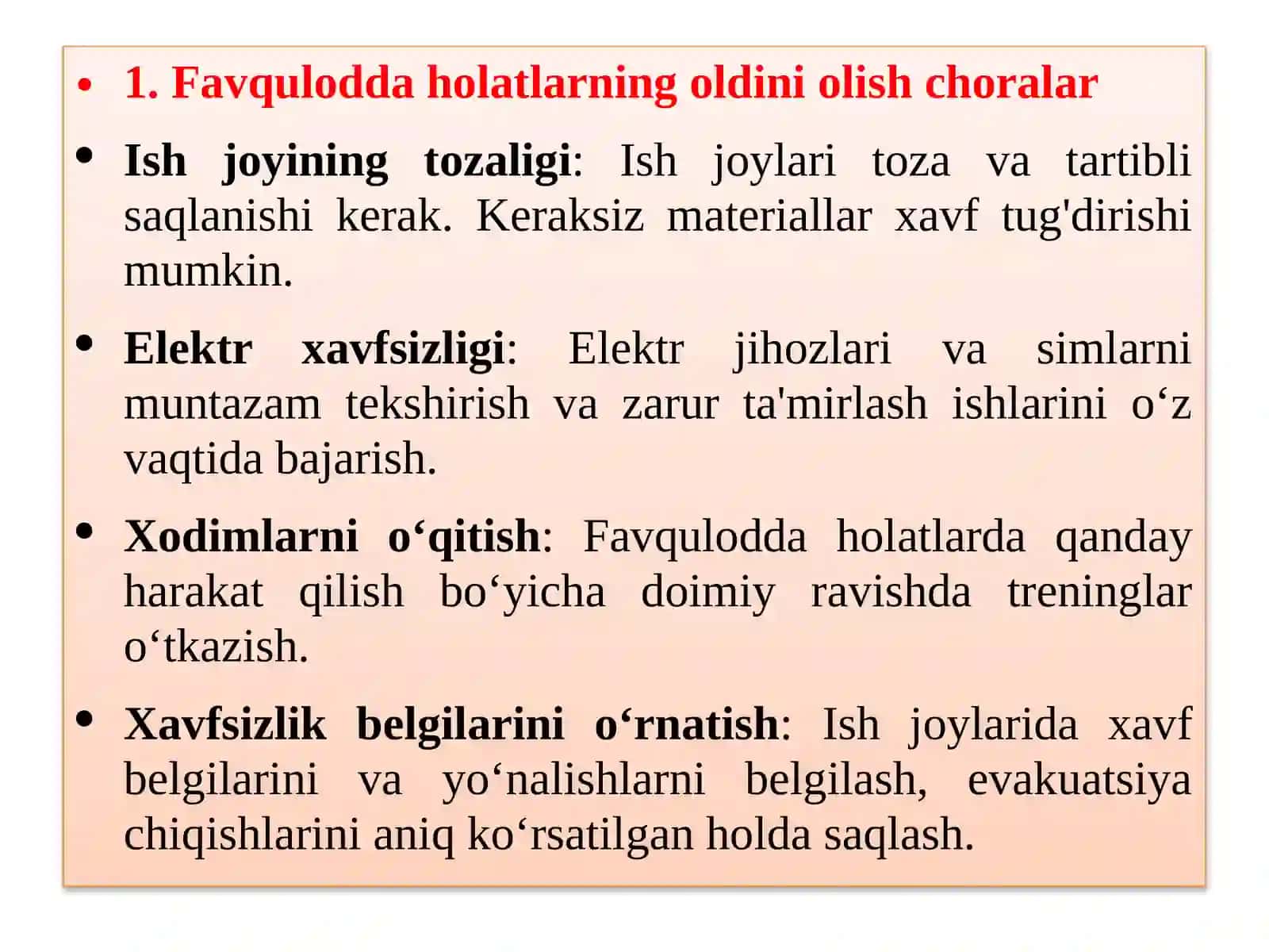 Fabrikalarda favqulotda holatlarga qarshi kurashish rejasi bo;yicha xavfsizlik qoidalari 3