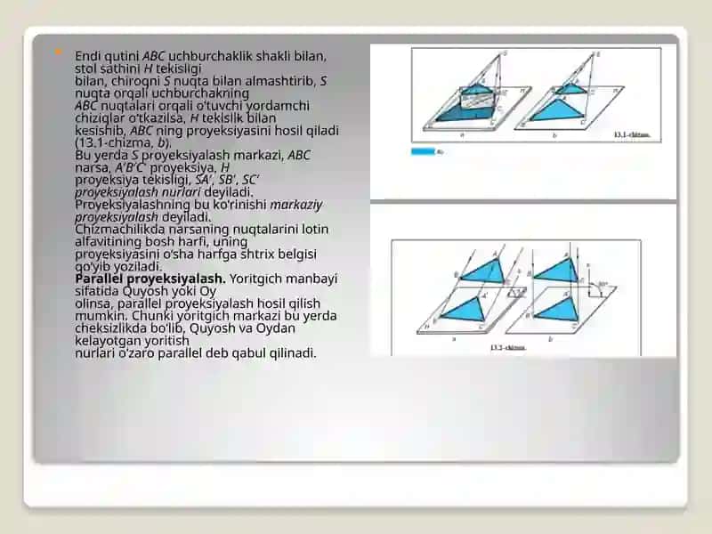 PROYEKSIYALASH USULLARI.MARKAZIY VA PARALLEL PROYEKSIYALASH 3