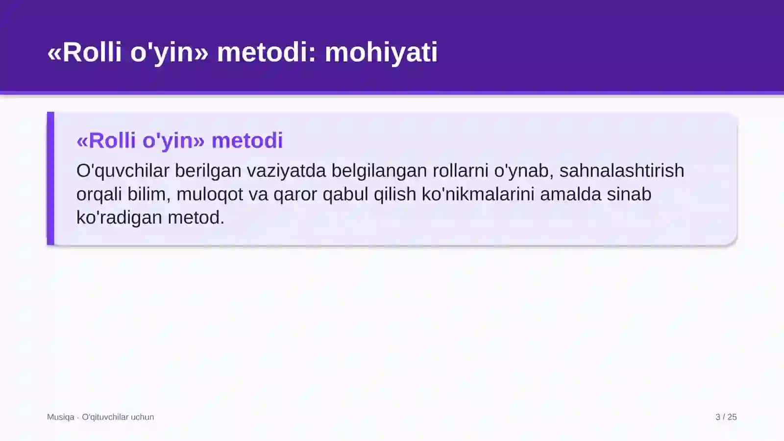 musiqa darslarida rolli o'yin metodidan foydalanish 2732 3