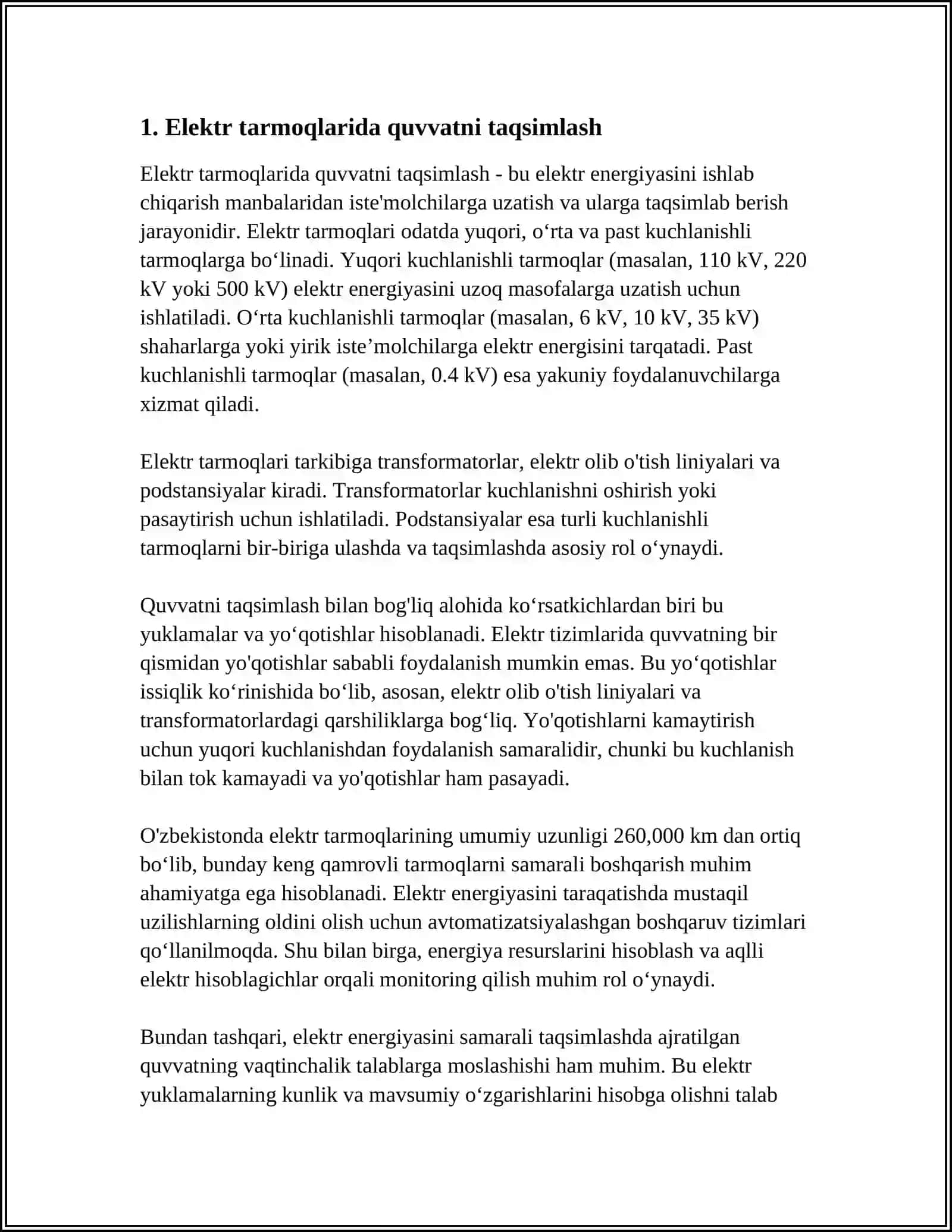 Elektr tarmoqlarida quvvatni taqsimlash 3