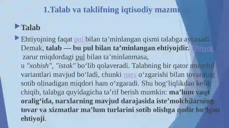 Talab va taklifning iqtisodiy mazmuni 3