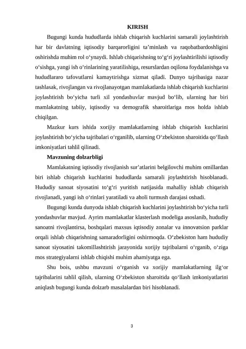 Hududlarda ishlab chiqarish kuchlarini joylashtirish bo`yicha xorijiy tajribalar 3