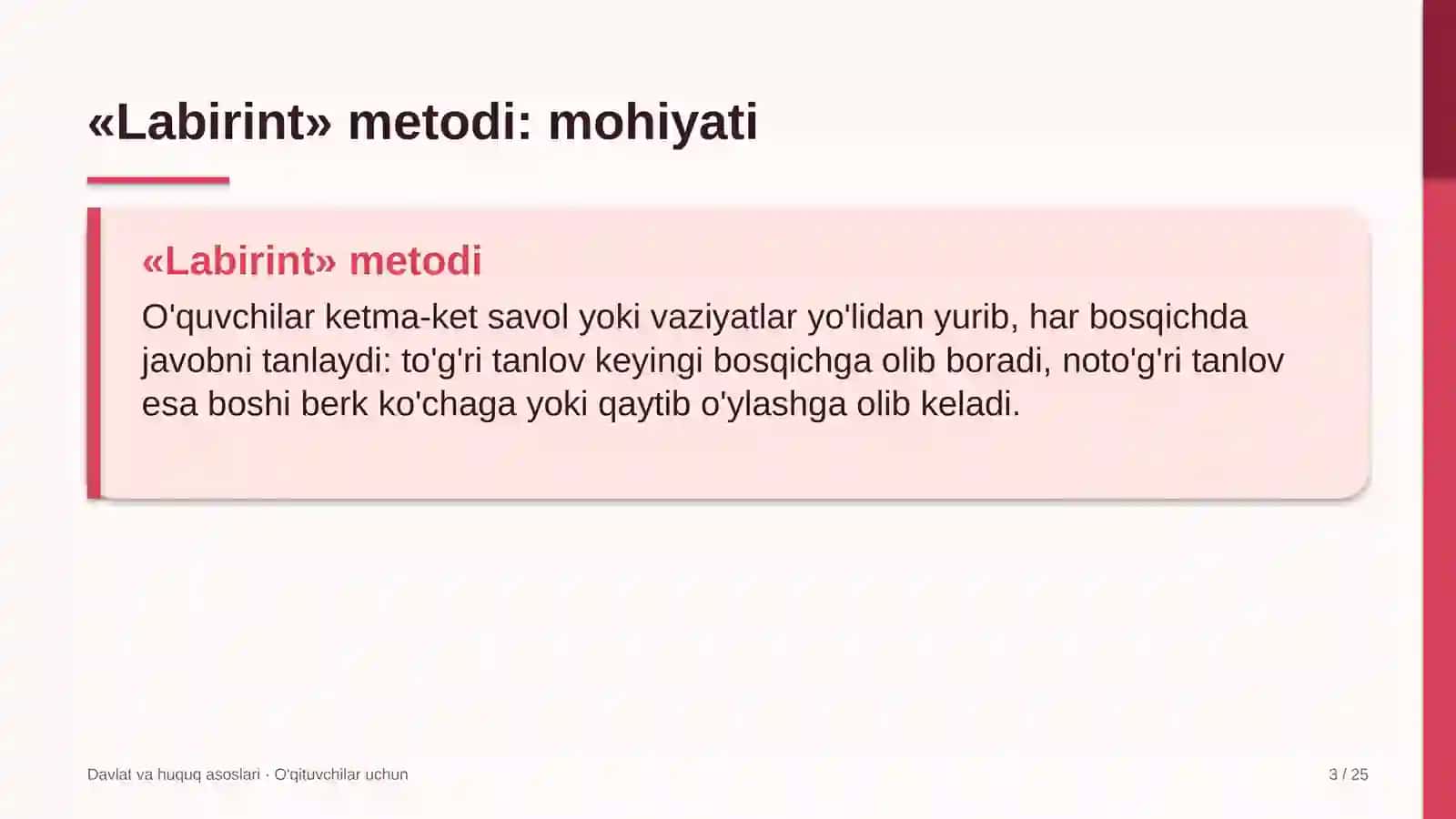 davlat va huquq asoslari darslarida labirint metodidan foydalanish 5765 3