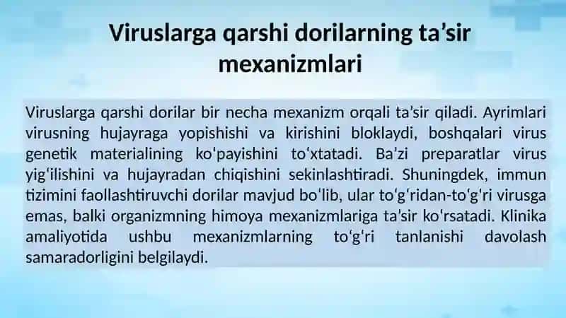 Viruslarga qarshi dori vositalarining klinik farmakologiyasi 3
