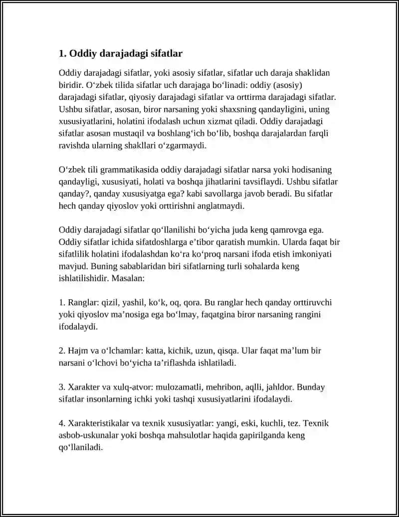SIFAT SO'Z TURKUMI, SIFATLARNING DARAJA KOTEGORIYASI 3