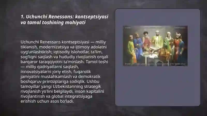 Uchunchi Renessans yangi Uzbekistan taraqqiyotining tamol toshi 3