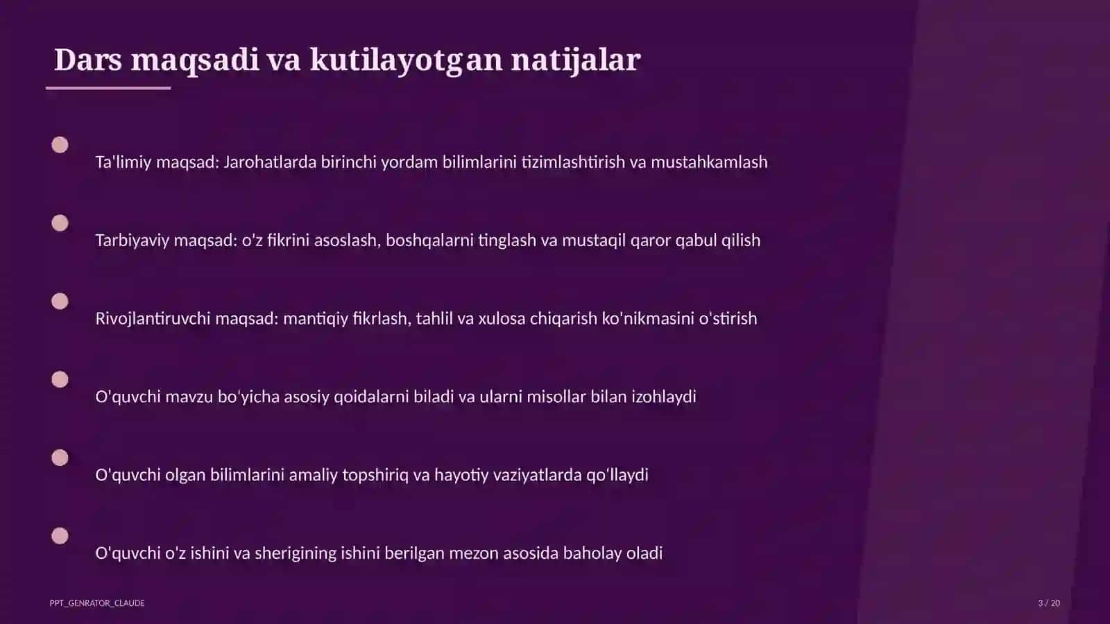 Jarohatlarda birinchi yordam (9-sinf) 3