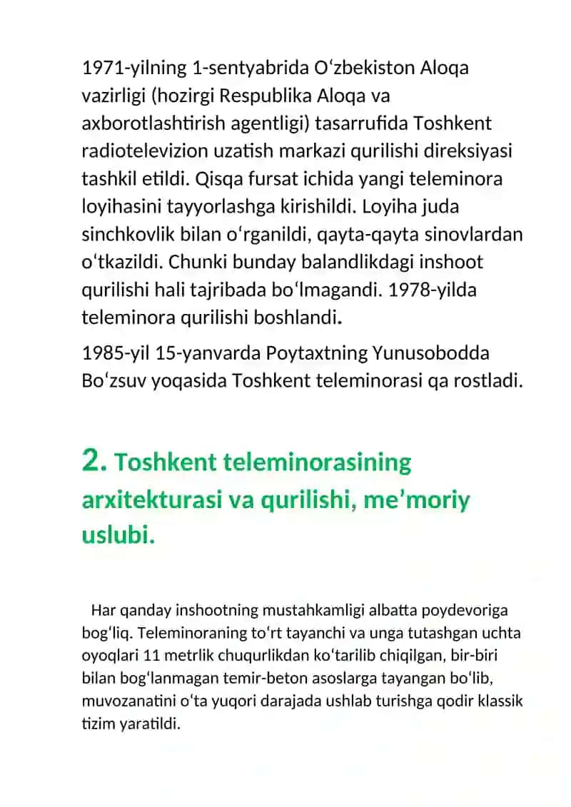TOSHKENT TELEMINORASI ARXITEKTURASI BILAN TANISHISH 3