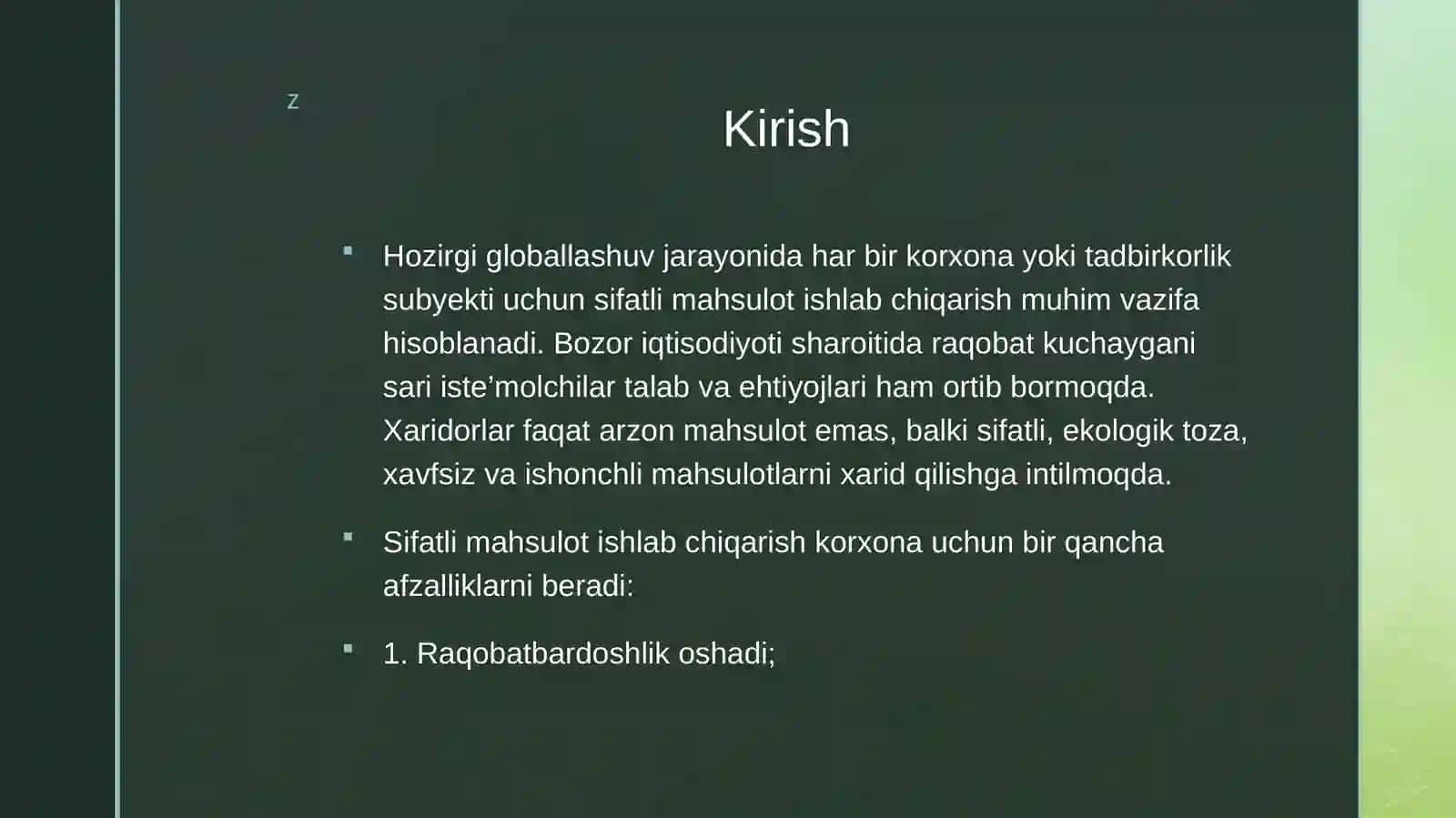 Sifatli mahsulot ishlab chiqarish va xalqaro bozorga olib chiqish 3