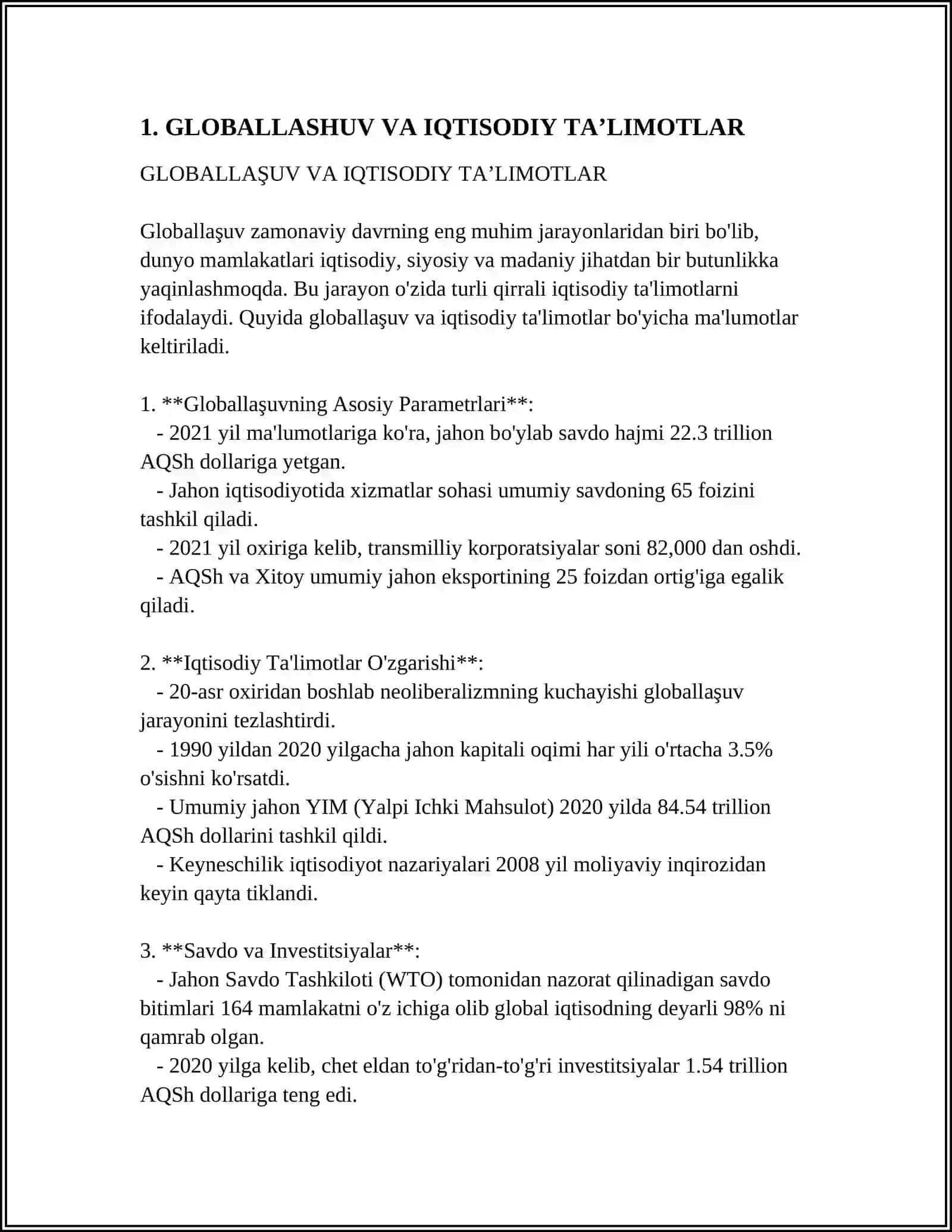 GLOBALLASHUVNING IQTISODIY TA’LIMOTLARINI O’ZGARTIRISHDAGI O’RNI 3