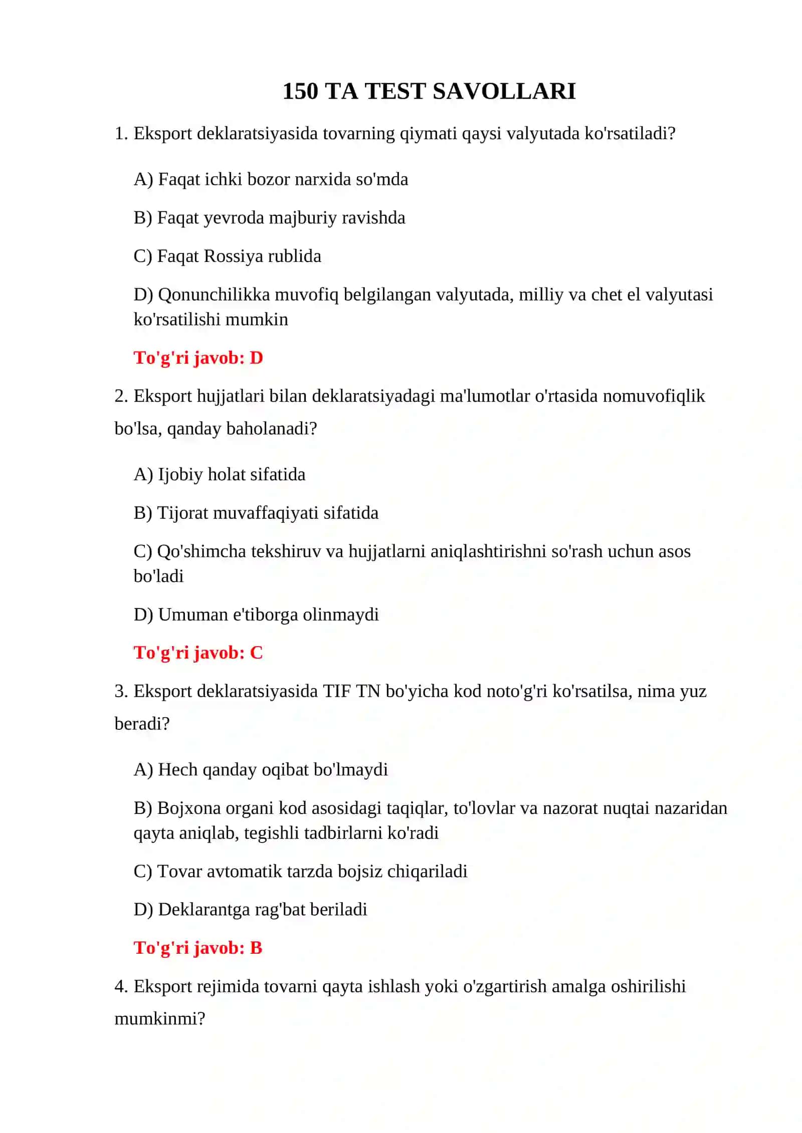 EKSPORT BOJXONA IMTIHON SAVOLLARI 3