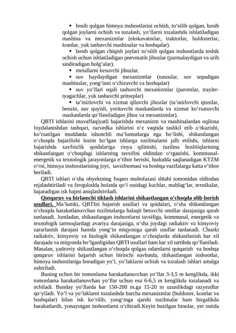 Favqulodda vaziyatlarda iqtisodiy tarmoqlarida qutqaruv va birlamchi tiklov ishlarini tashkil etish 3