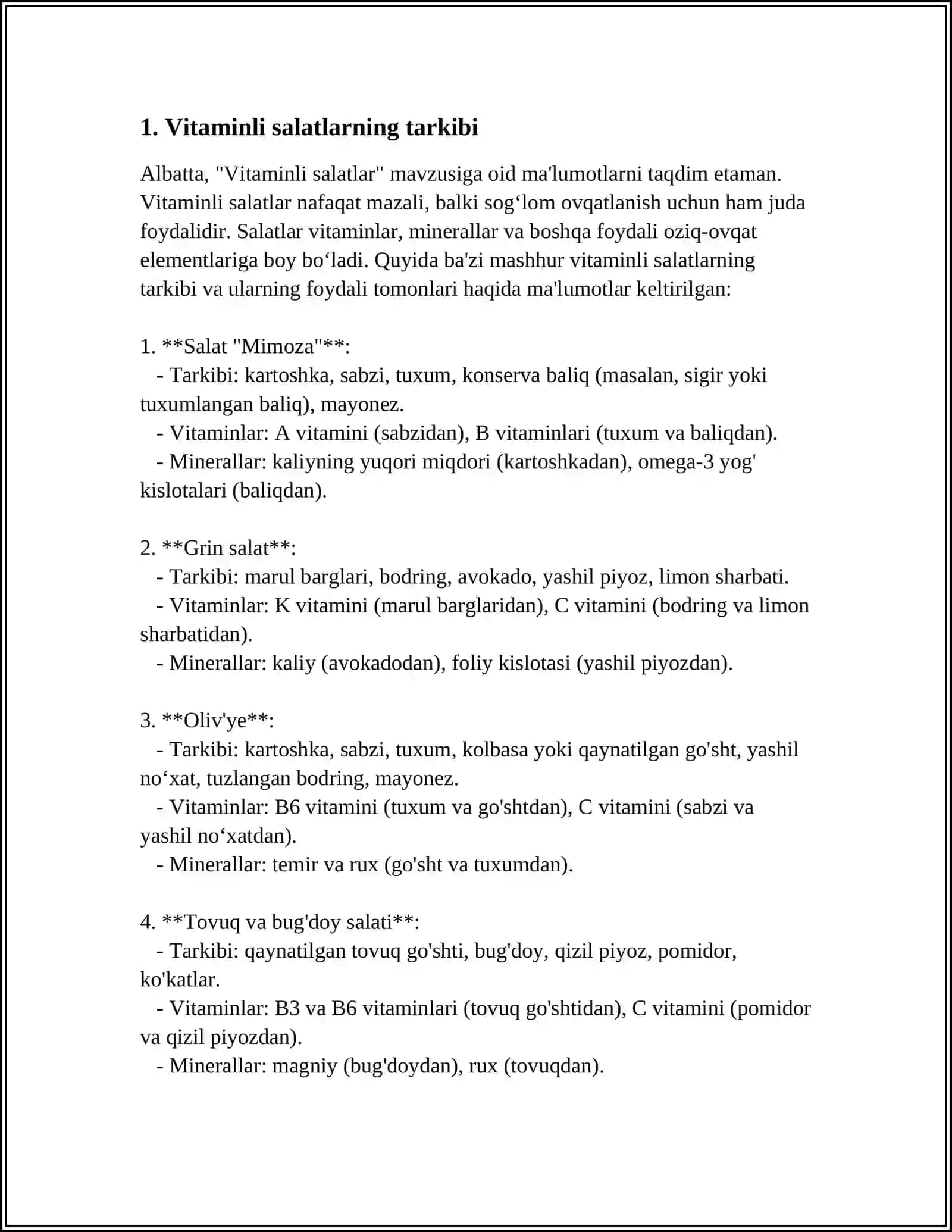 TO‘YIMLI SALATLAR TAYYORLASH TEXNOLOGIYASI.VITAMINLI SALATNI TAYYORLASH 3