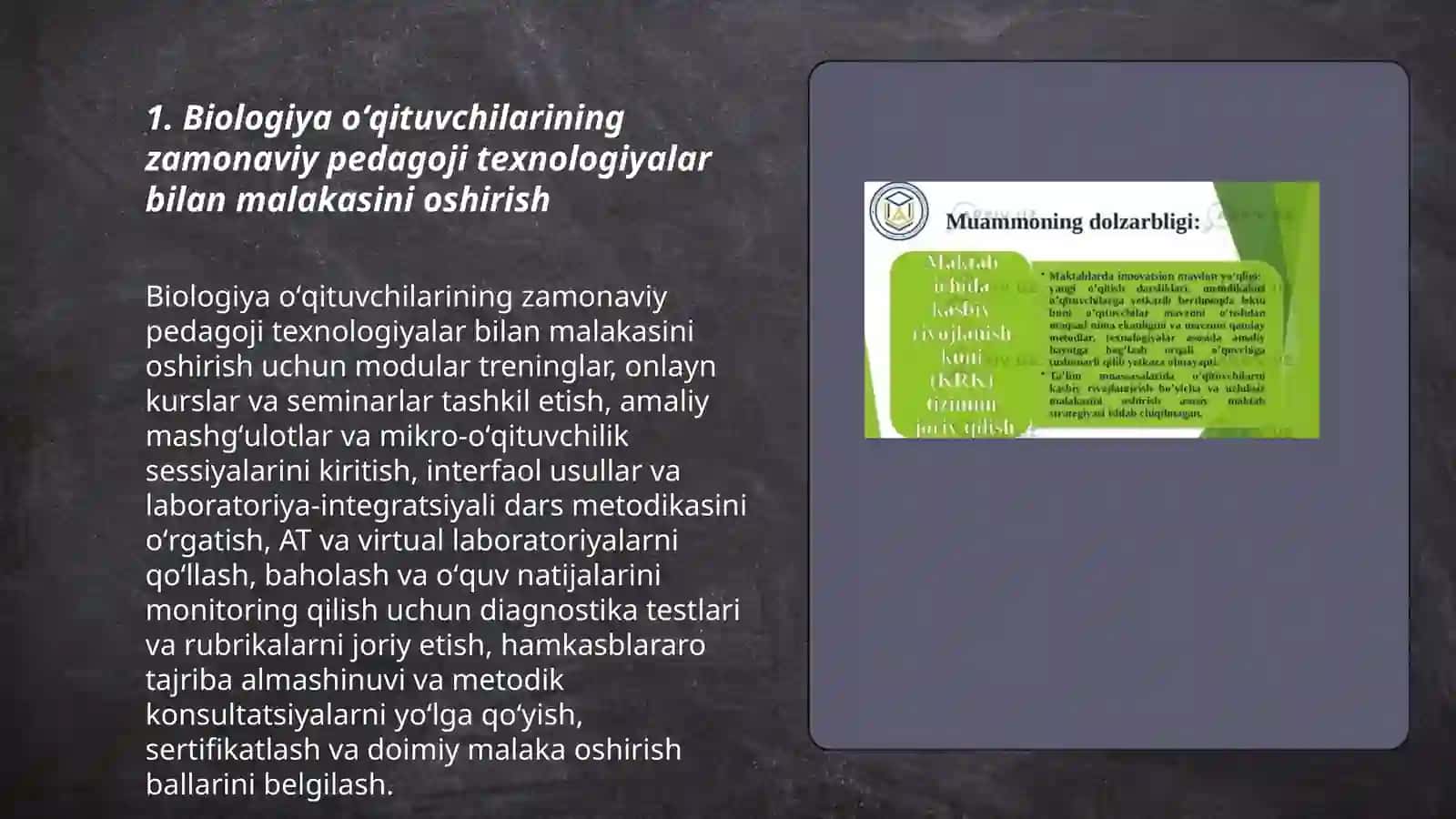 Biologiya oʻqituvchilarining kasbiy rivojlanishi va metodik malakasini oshirish 3