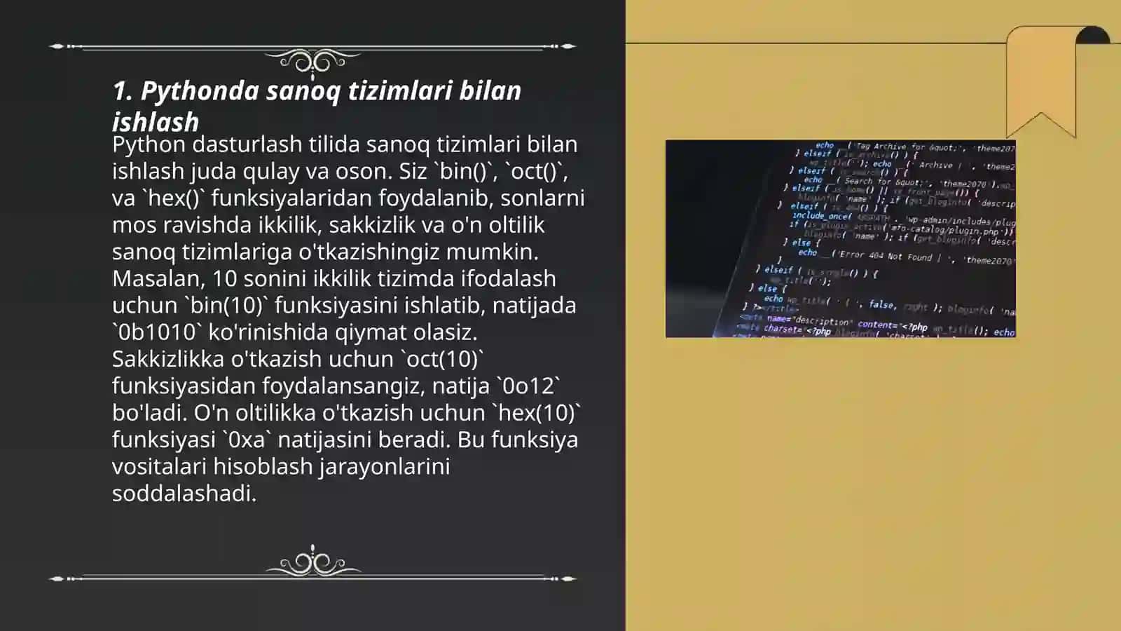Python dasturlash tilida matematika.Pythonda sanoq sistemasining ishlatilishi 3